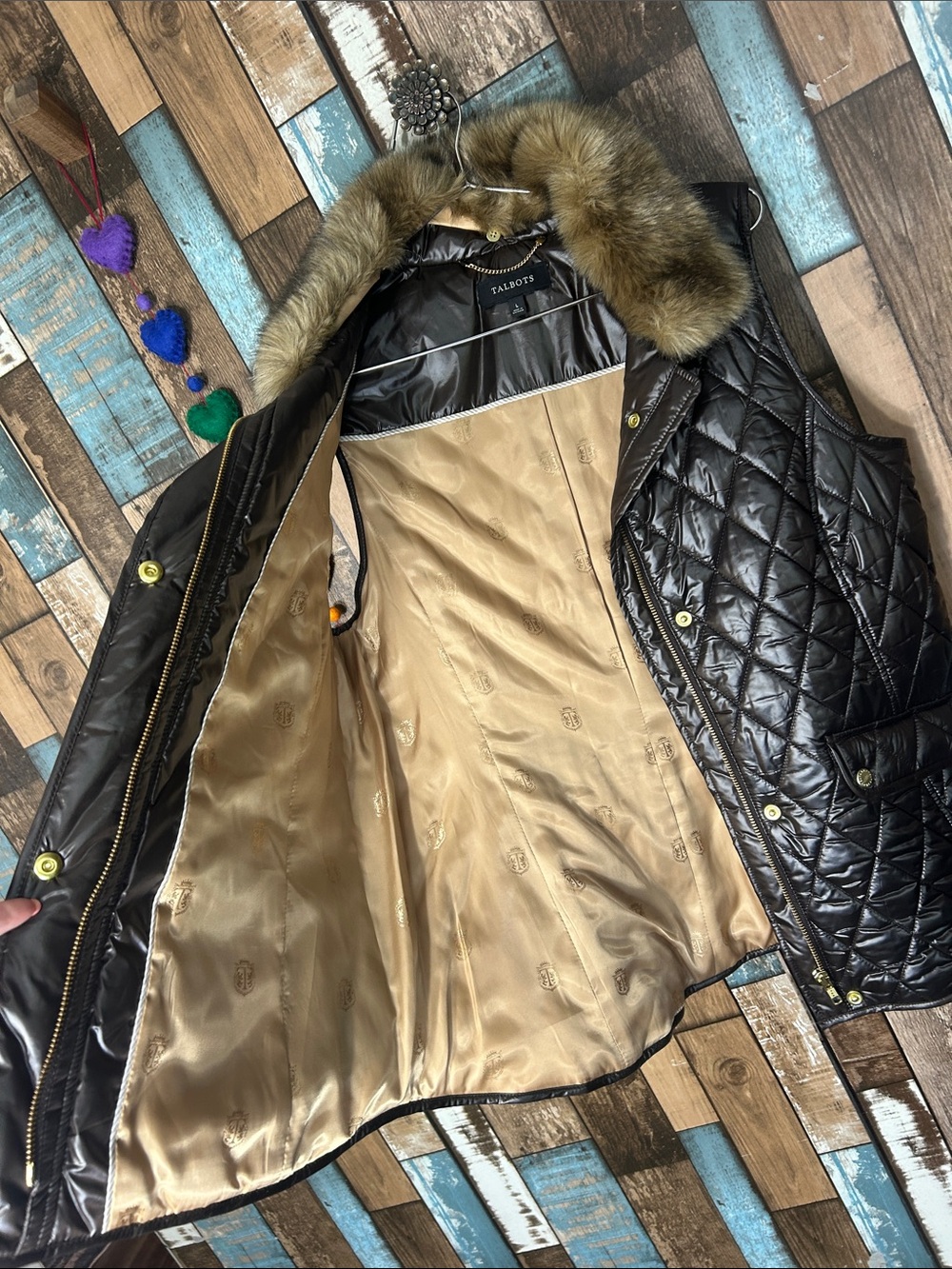 Talbots Quilted Faux-Leather Vest with Faux-Fur Collar - Dark Brown - Picture 8 of 16